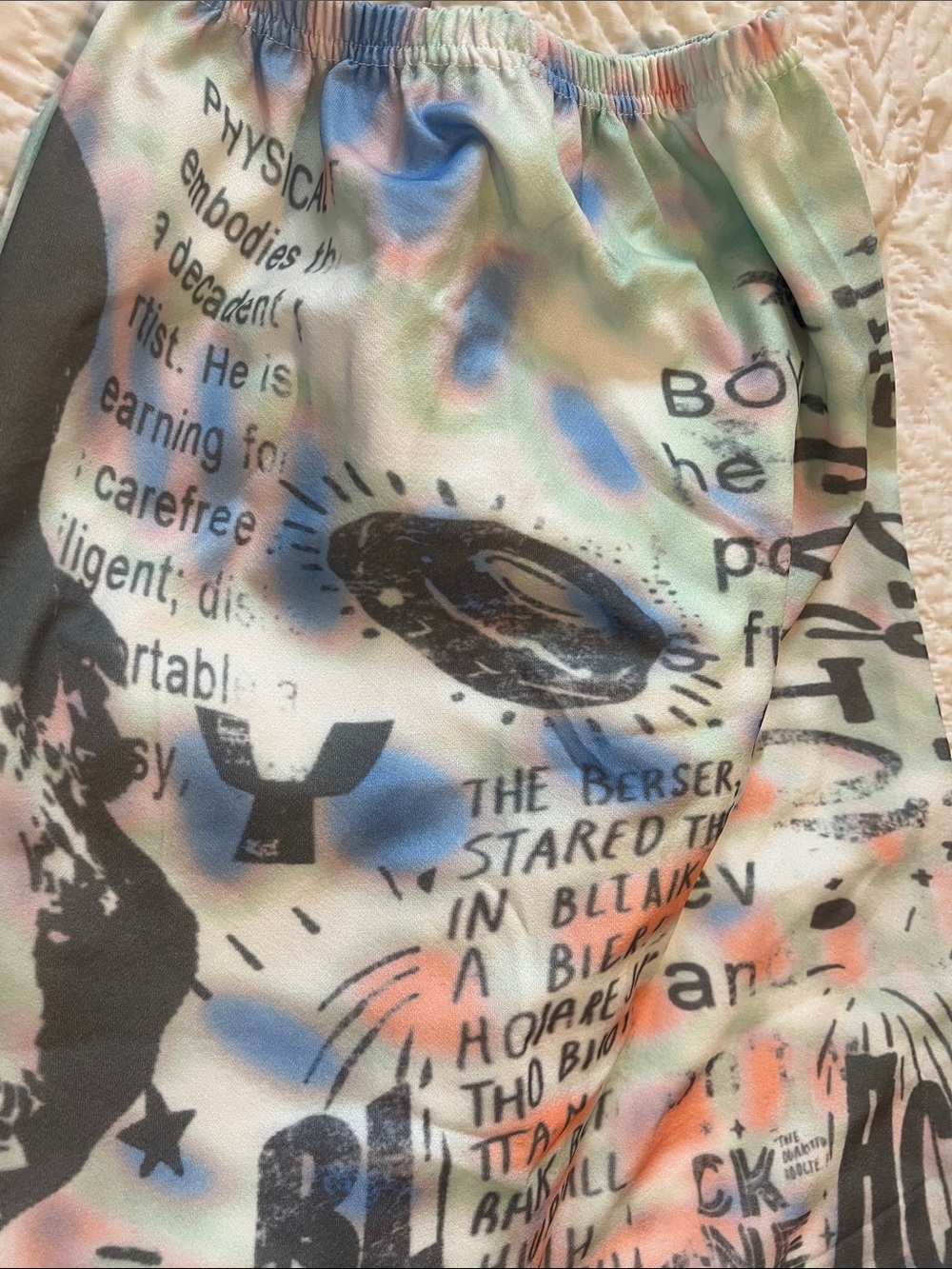 Graphic UFO Midi Skirt in Pastel Blue, Peach & Green - Picture 2 of 4
